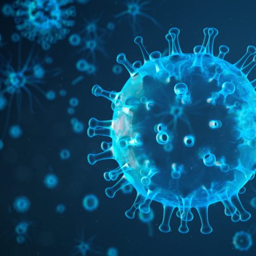3d illustration abstract viral infection causing chronic disease. Hepatitis viruses, influenza virus H1N1, Flu, cell infect organism, aids. Virus abstract background